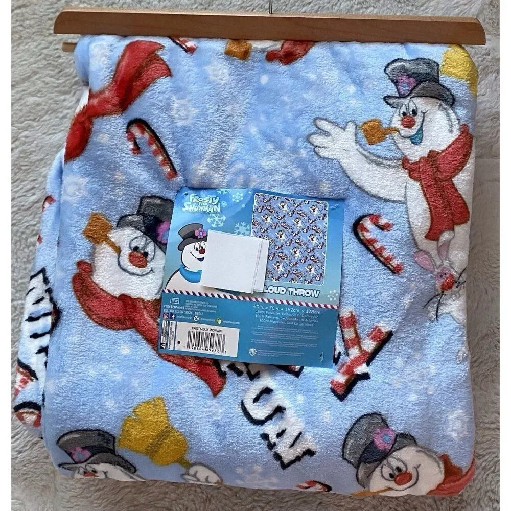 Christmas Frosty‎ The Snowman Jolly Fun Cloud Throw Blanket 60 X 70” Candy Cane